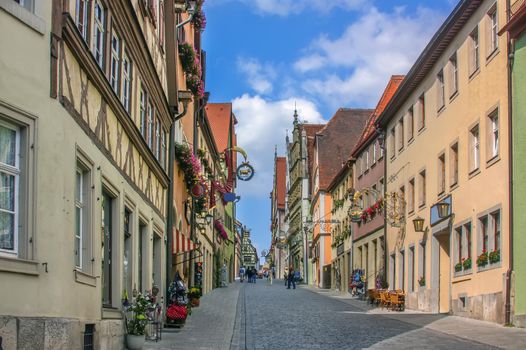 Street with historical houses in Rothenburg ob der Tauber, Bavaria, Germany
