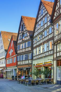 Street with historical half-timbered houses in Schwabisch Hall, Germany 