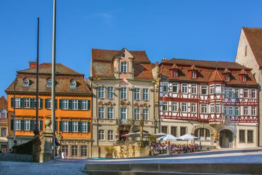 Historical houses on Marktplatz square in Schwabisch Hall, Germany