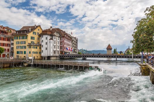 View of Reuss river in Lucerne city, Switzerland