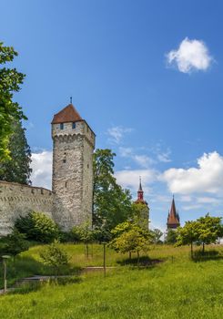 Musegg Wall - the celebrated city walls with their nine towers form part of the historic fortifications built around Lucerne from the 13th century, Switzerland