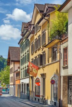 Street with historical houses in Lucerne city center, Switzerland