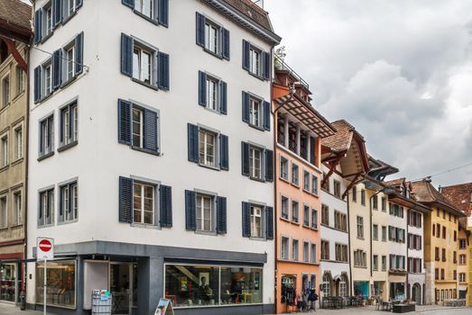 Street with historical houses in Aarau old town, Switzerland 