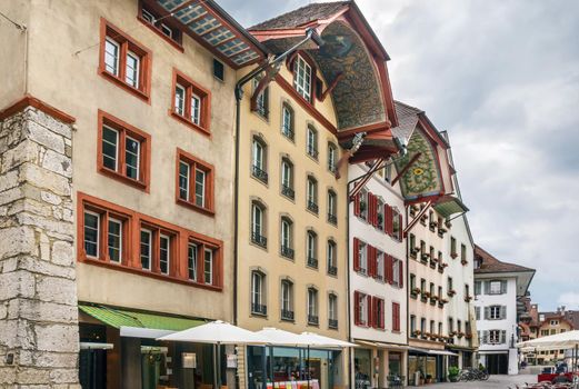 Street with historical houses in Aarau old town, Switzerland 