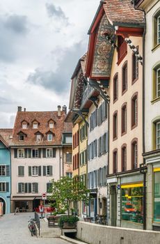 Street with historical houses in Aarau old town, Switzerland 