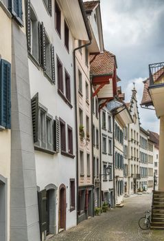 Street with historical houses in Aarau old town, Switzerland 