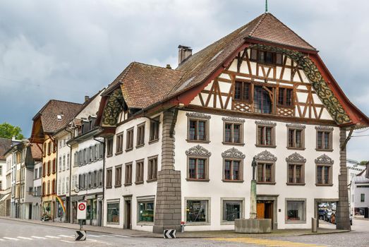 Street with historical houses in Aarau old town, Switzerland 