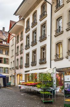 Street with historical houses in Lenzburg city centre, Switzerland