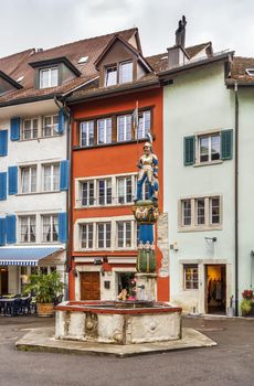 Square with fountain in the center of Lenzburg city, Switzerland