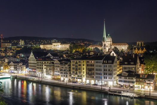 View of Zurich from the Lindenhof hill in evening, Switzerland