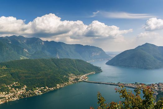 view of Lugano lake from Monte San Salvatore, Switzerland