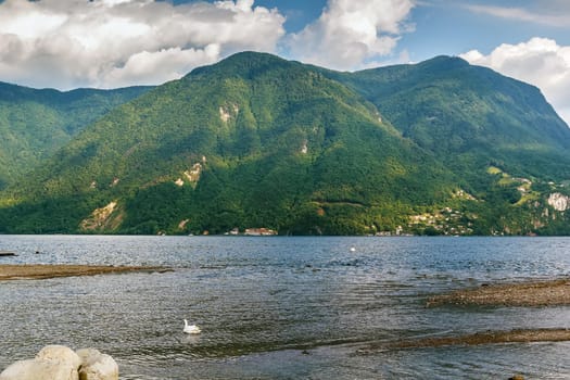 View of Lake Lugano and surrounding mountains, Switzerland