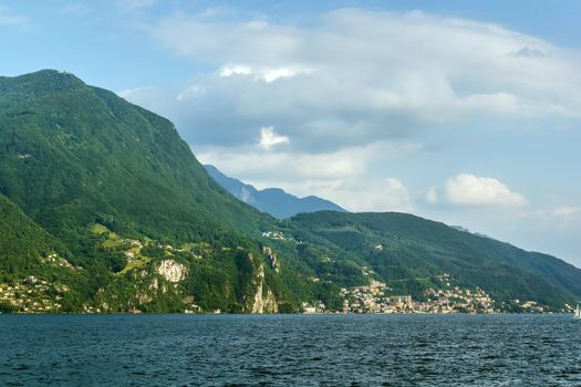 View of Lake Lugano and surrounding mountains, Switzerland