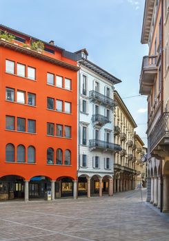 Street with historical houses in Lugano downtown, Switzerland