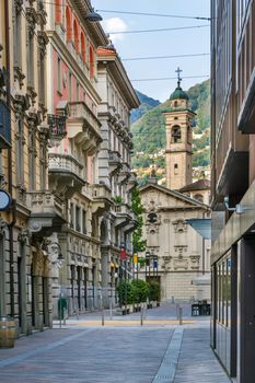 Street with historical houses in Lugano downtown, Switzerland