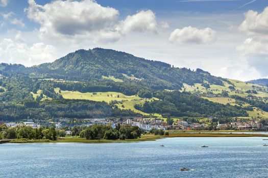 View of Lake Zurich and surrounding mountains, Switzerland