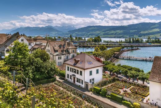 View of Rapperswil and zurich lake from the castle walls, Switzerland