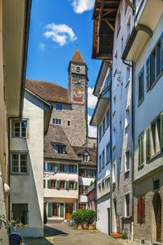 Street with historical houses in Rapperswil old town, Switzerland