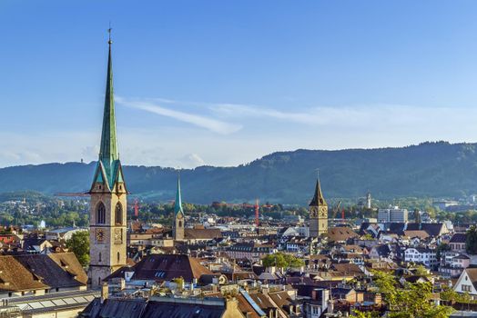 View of Zurich downtown from University hill, Switzerland