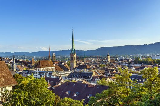 View of Zurich downtown from University hill, Switzerland