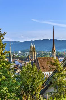 View of Zurich downtown from University hill, Switzerland