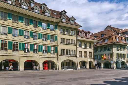 Street with historic houses in Bern city center, Switzerland