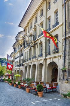 Street with historic houses in Bern downtown, Switzerland