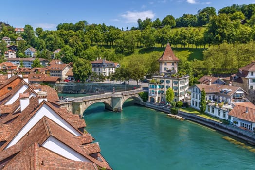 View of Aare river in Bern old town, Switzerland 