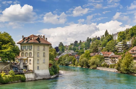 View of Aare river in Bern old town, Switzerland 