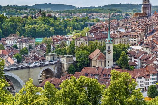 Aerial view of Bern  old town from Rose Garden hill, Switzerland