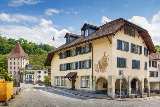 Street with historic houses in Bern downtown, Switzerland