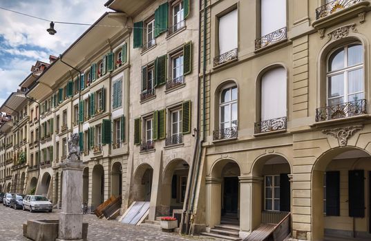 Street with historic houses in Bern downtown, Switzerland