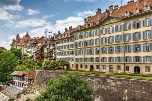 Historic homes on the Bank of the Aare river in Bern, Switzerland