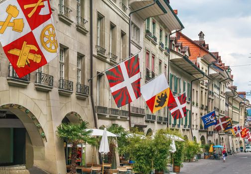 Street with historic houses in Bern downtown, Switzerland