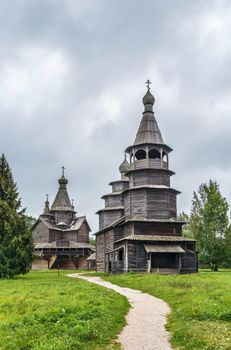 Tiered Church of St. Nicholas (1757) in Museum of Russian Wooden Architecture "Vitoslavlitsy" near Veliky Novgorod, Russia