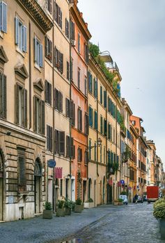 Street with historical houses in Rome old townd, Italy