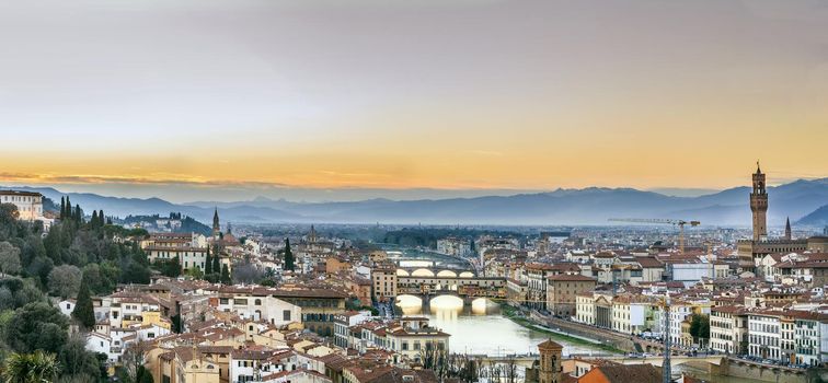 Panoramic view of Florence in sunset from Michelangelo hill, Italy
