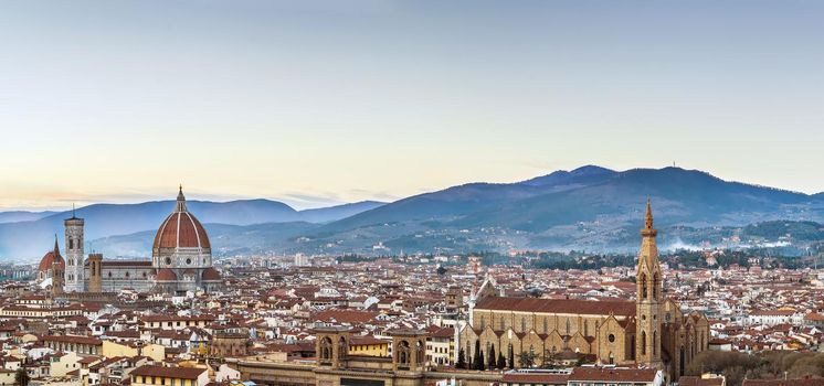 Panoramic view of Florence in sunset from Michelangelo hill, Italy