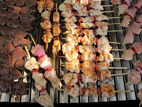 Close up of Chicken and meat brochette