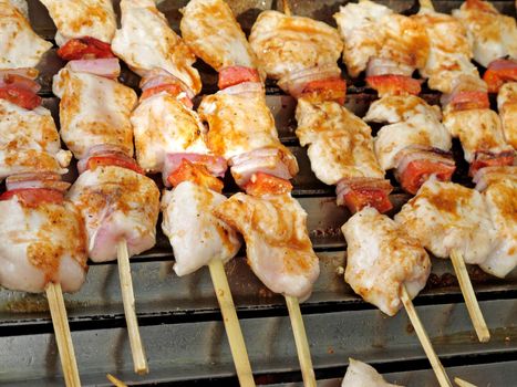 Close up of Chicken and meat brochette