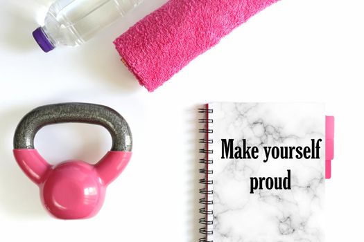 Fitness motivational quote. Quote text Make Yourself Proud. Copy space, mock up