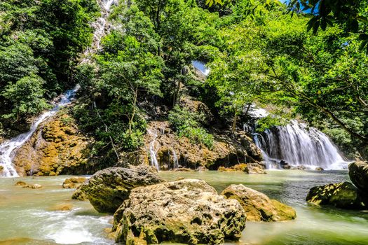 Lapopu Waterfall, Tiered riverside, cascade at the Island Sumba, Indonesia, Asia