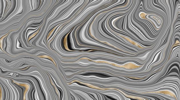 Abstract Agate Background. Grey Agate stone texture with gold. Fluid marbling effect with gold vein. Illustration