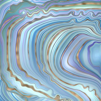 Abstract Agate marble background. Turquoise blue fluid marbling effect, gold vein. Wavy marbling fluid design in pastel colours, gold curves. Beautiful elegant design. Illustration