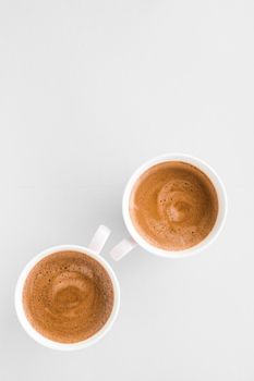 Drinks menu, italian espresso recipe and organic shop concept - Cup of hot french coffee as breakfast drink, flatlay cups on white background