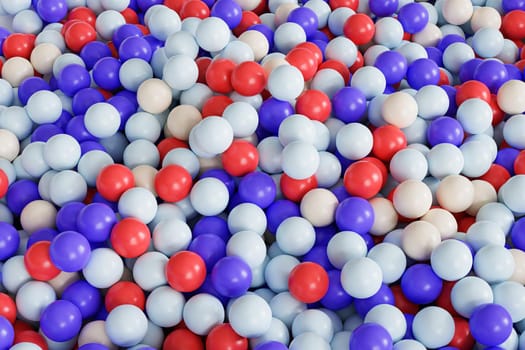Blue, red and white balls or spheres background, 3d render illustration