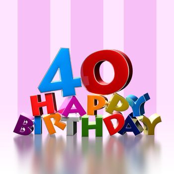 40 happy birthday 3D illustration on pink background.With clipping path.