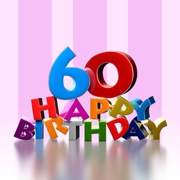 60 happy birthday 3D illustration on pink background.With clipping path.