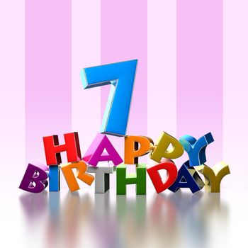 7 happy birthday 3D illustration on pink background.With clipping path.