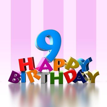 9 happy birthday 3D illustration on pink background.With clipping path.
